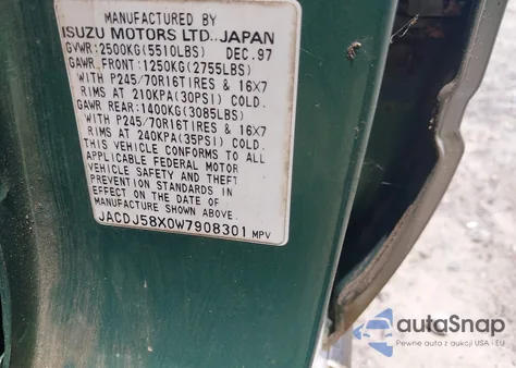 1998 Isuzu Trooper S из США, поврежденный, VIN JACDJ58X0W7908301